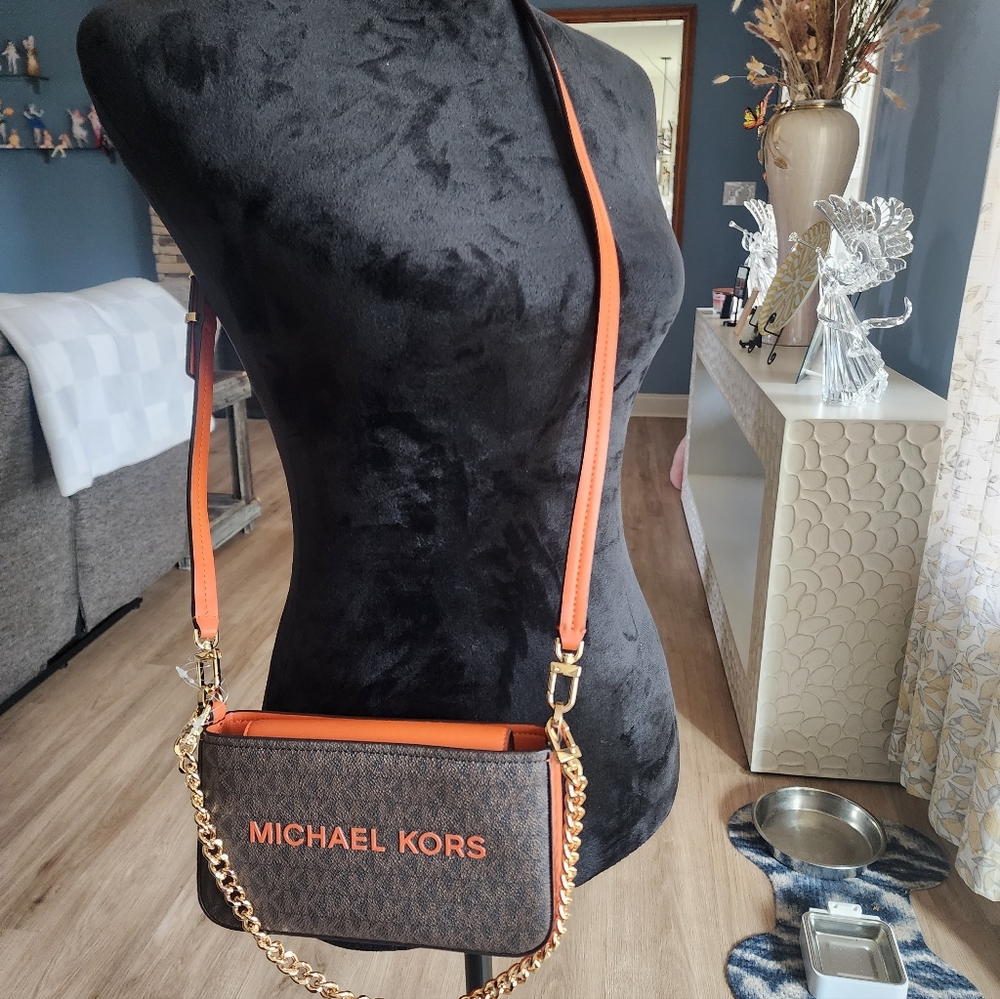 Michael Kors Orange and Brown Shoulder Bag